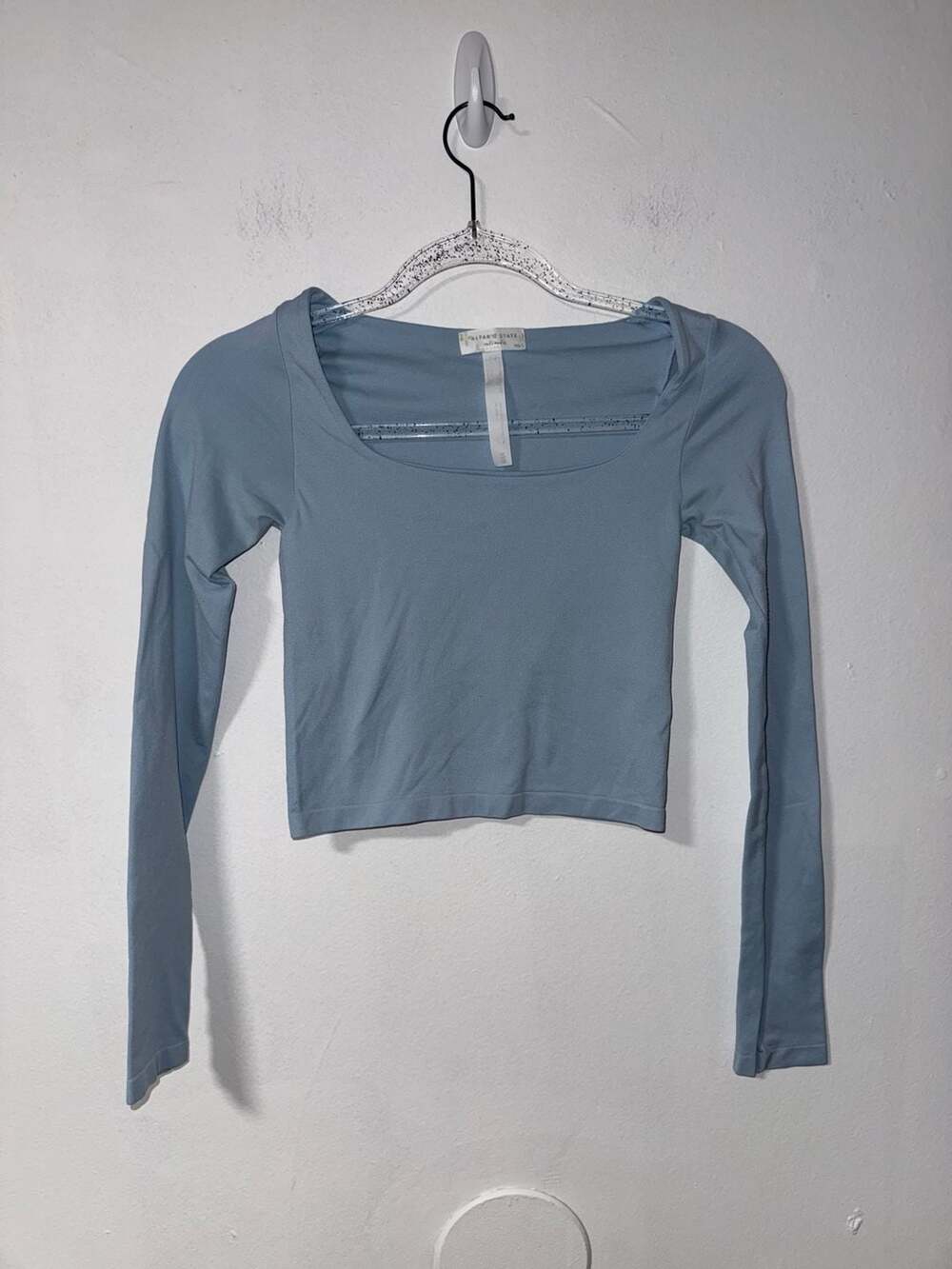Altar'd State Intimates Long Sleeve Crop Top Size XS/S Blue Scoop Neck